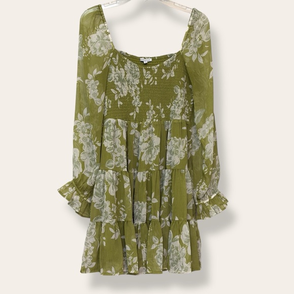 Patrons of Peace Green Floral Smocked Tiered Dress Size L - Picture 3 of 8